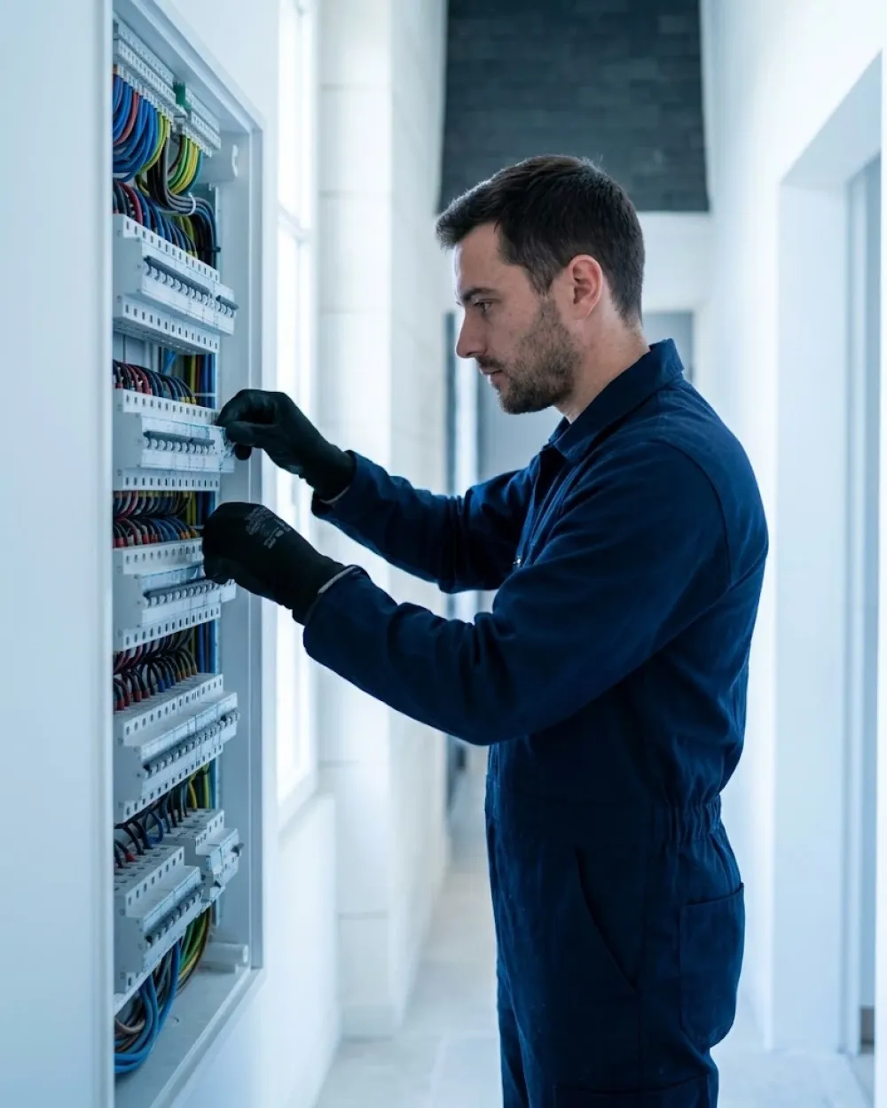 Électricien NEOCOM rénovant un tableau électrique